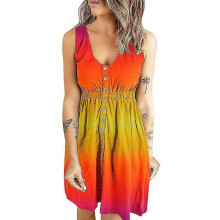 (M, Orange) Ladies Dress Gradient Tank Dress Summer Casual Sleeveless Sundress