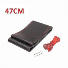 (BLACK Red 47CM) Genuine Leather 42/45/47/50 Cm Bus Truck Car Steering Wheel Cover For Volvo Fh Fm Benz Iveco Fiat Scania Daf Man Deutz Renault 2025