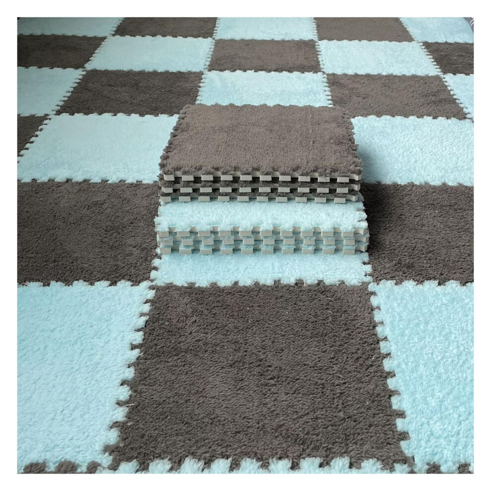Thickened Plush Foam Interlocking Floor Mats 12X12x0.4 In Foam Carpet Tiles 20 Piece Play Area Rugs Gray/Light/Blue