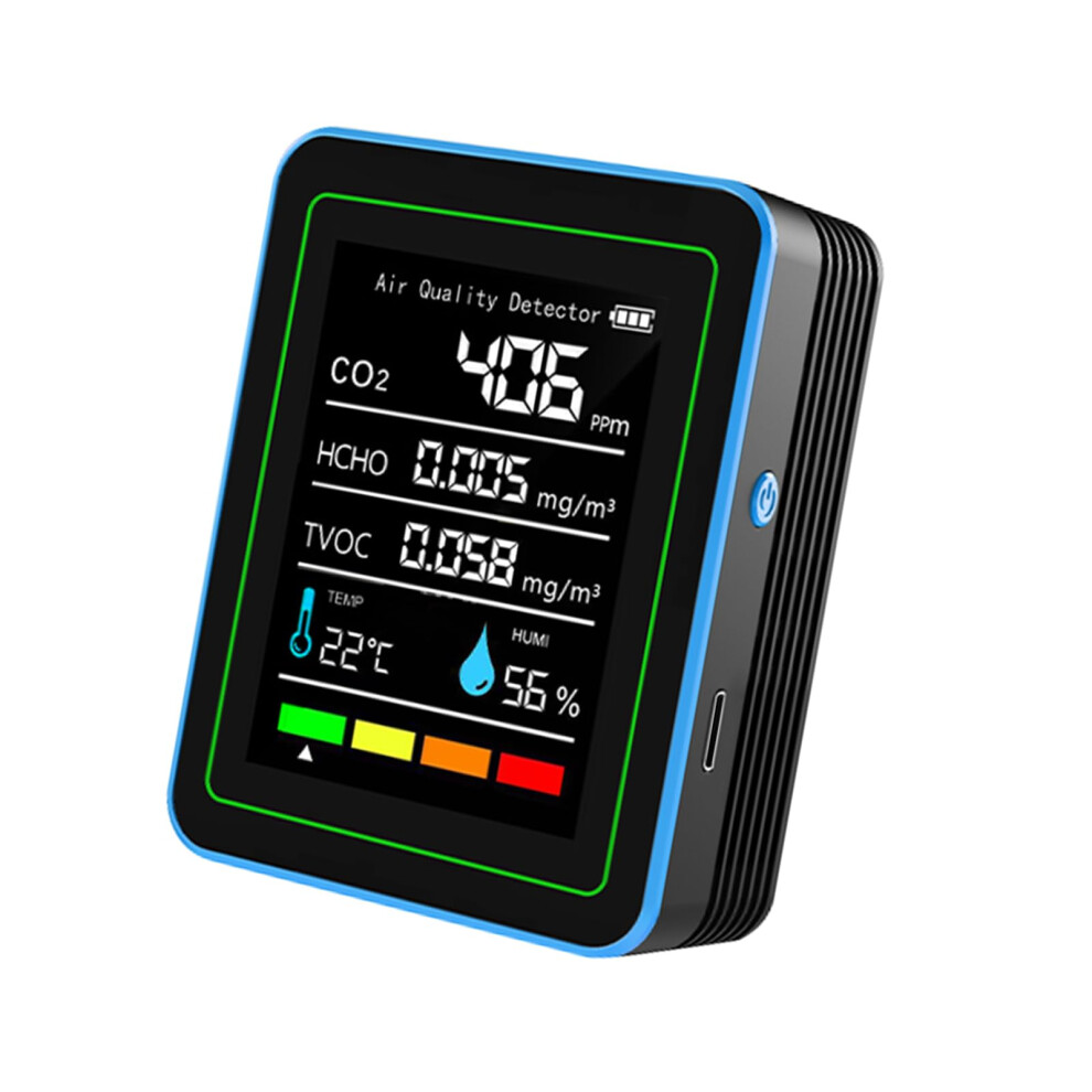 Black/Blue 5-In-1 Indoor Air Monitors Portable Co2 And Temperature Detector With Humidity And Formaldehyde Detection, And