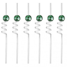 (Green) 6pcs/set Disco Straws Disco Ball Distinctive Reflective Mirror Spiral Shape Disco Party Decorations Bachelorette Straws Cup Accessories 2025