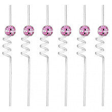(Pink) 6pcs/set Disco Straws Disco Ball Distinctive Reflective Mirror Spiral Shape Disco Party Decorations Bachelorette Straws Cup Accessories 2025