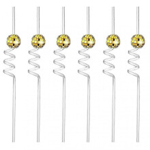 (Golden) 6pcs/set Disco Straws Disco Ball Distinctive Reflective Mirror Spiral Shape Disco Party Decorations Bachelorette Straws Cup Accessories 2025