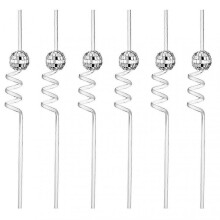 (Silver) 6pcs/set Disco Straws Disco Ball Distinctive Reflective Mirror Spiral Shape Disco Party Decorations Bachelorette Straws Cup Accessories 2025