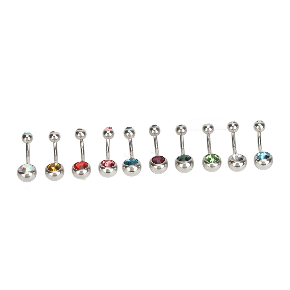 Fashionable 10pcs Rhinestone Belly Rings - Stainless Steel Navel Piercing
