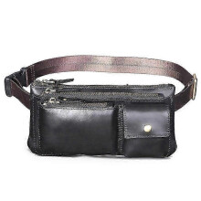 (black 2) Crazy Horse Leather men Casual Fashion Travel Fanny Waist Belt Chest Pack Sling Bag Design Bum Phone Cigarette Case Male 811-29 2025