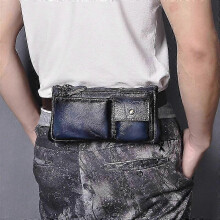 (blue3) Crazy Horse Leather men Casual Fashion Travel Fanny Waist Belt Chest Pack Sling Bag Design Bum Phone Cigarette Case Male 811-29 2025