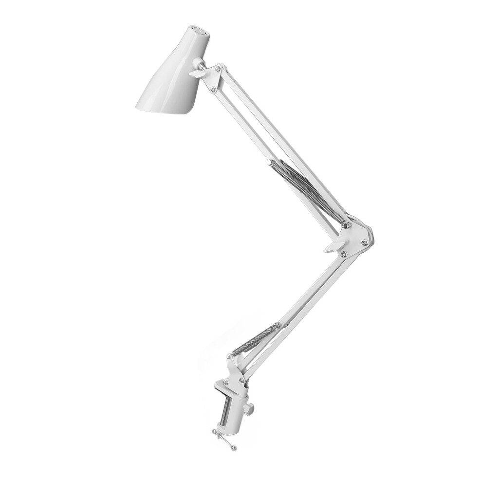White Swing Arm Desk Lamp With Clamp, 10 Brightness, Usb 3 Lighting, Eye Care,