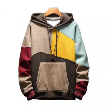(2XL, male) Men Autumn Hoodie Color Matching Thin Fleece Hooded Long Sleeves Oversized Keep Warm Big Pocket Casual Spring Hoodie 2025