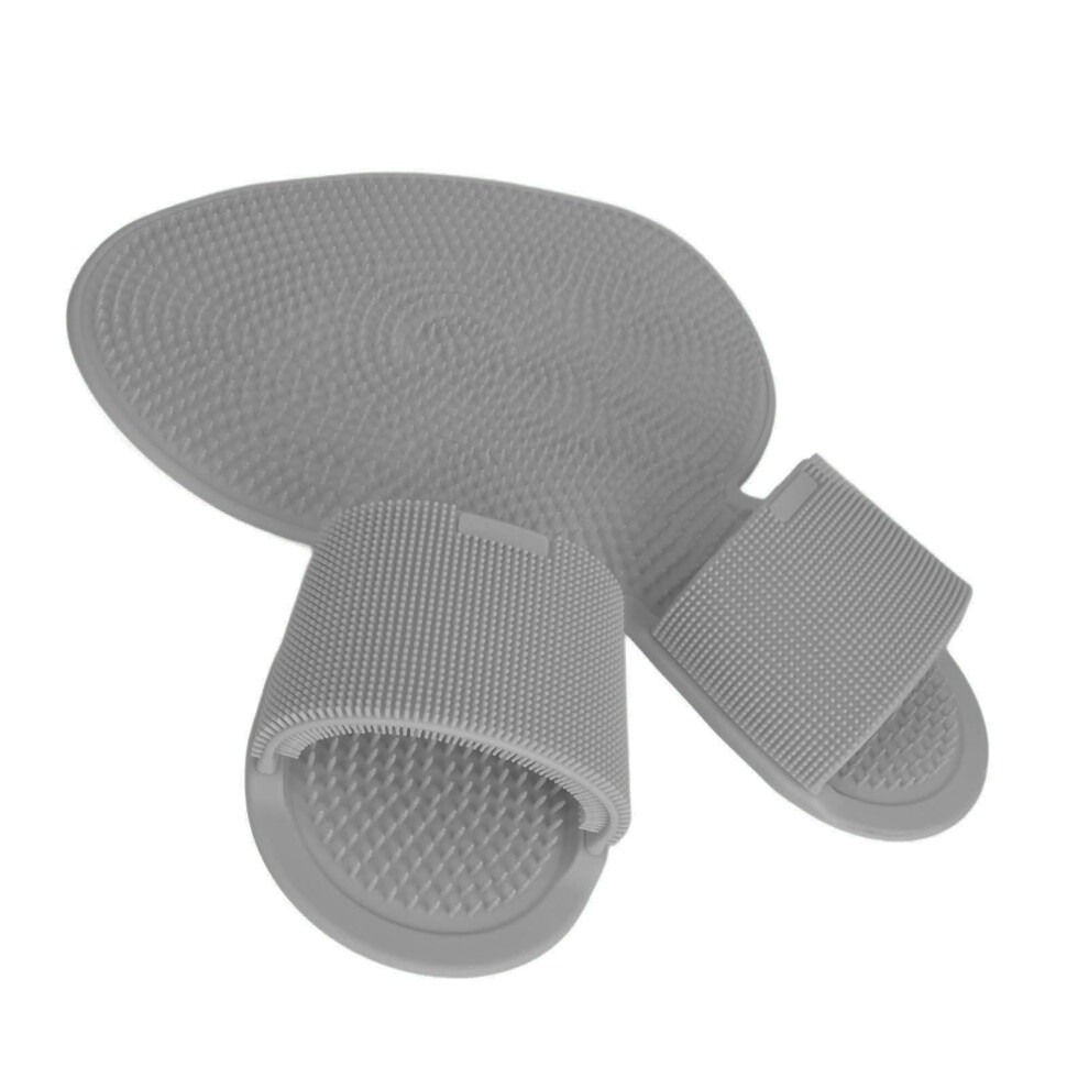 Gray Silicone Foot Scrubber Shower Mat With Strong Suction Cups, Non-Slip