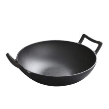 Cast Iron Wok Pan 36cm Double Ear Non-Stick Thickened Uncoated Gas Cooker Compatible Flat Household Cookware