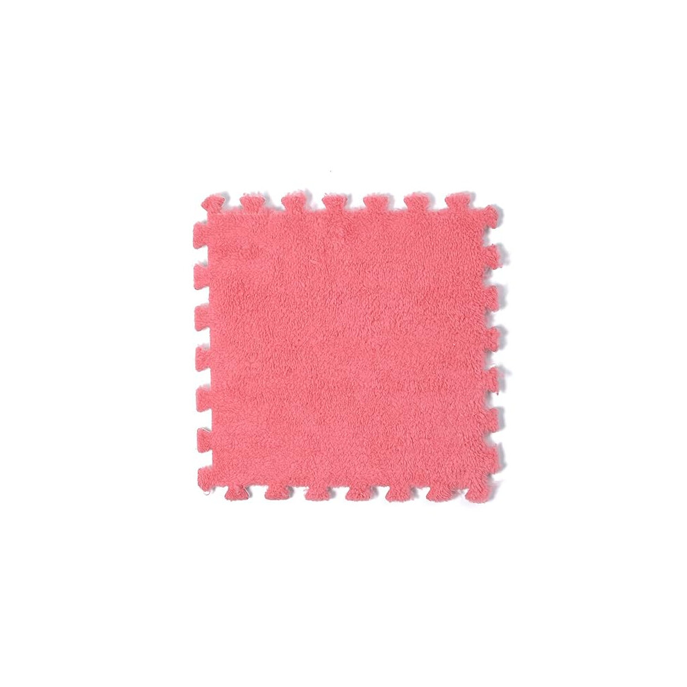 Interlocking Carpet Plush Foam Crawling Floor Mat Set, 10 Anti-Slip Jigsaw Puzzle Tiles For Home Decor Dark/Pink