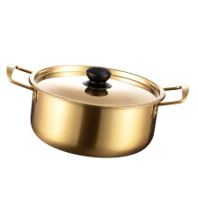 Stainless Steel Ramen Noodle Pot with Lid 18cm Double Handle Fast Heating Korean Soup and Pasta Cookware