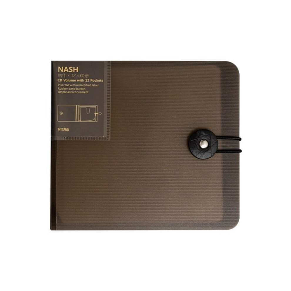 Portable CD DVD Discs Organizer Cases 12Pcs Storage Boxes Holder Sleeve Bag Transparent Coffee with Buckle and Elastic-image-OPC-PKFCT67-NEW