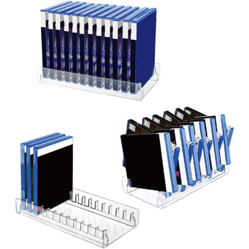 CD Holder 2 Pack, Clear Acrylic CD Organizers for Media Shelf Storage, CD Display Rack for Compact Disc Organization 2