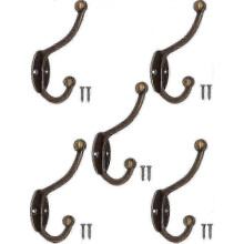 Antique Coat Hooks, Cast Iron Brass Bronze Design; Vintage Country Retro House_XG