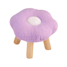 Ottoman Footstool with Wooden Legs, Violet Multifunctional Flower Shape Sofa Stool for Entryway and Living Room