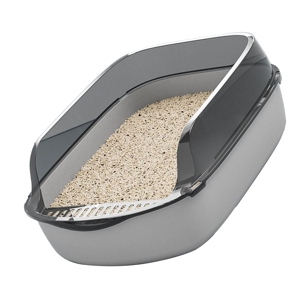 Semi Enclosed Cat Litter Box with High Sides, 40x28x16cm, Grey-image-OPC-PKFCVPY-NEW