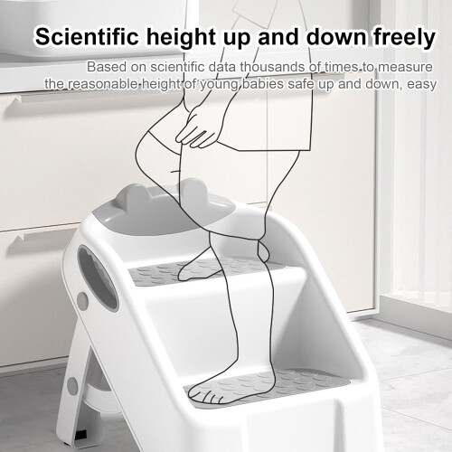 Kid Stepping Stool Foldable 2 Step Stool For Kids Double Up Grey Toddler Step Stool For Bathroom Sink 1