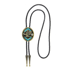 Stylish Bolo Tie with Western Enamel Eagle Pendant Leather Cord