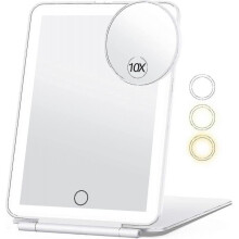Travel Makeup Mirror with 10x Magnifying Mirror, Vanity Mirror with 80leds, 3 Color Lighting, Rechargeable 2000mah Batteries, Portable Ultra Slim Ligh