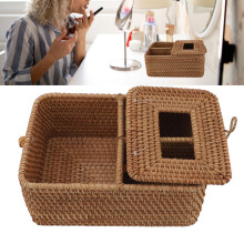 Rattan-Taschentuchbox quadratisch 2-Fächer 22x16x8,5 cm