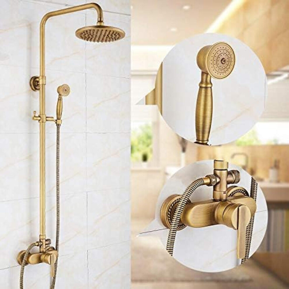 Shower Faucets Antique Brass Bathroom Mixer Faucet Set With Rain Shower Head And Handheld Spray For Wall Bathtubs 6447073623165