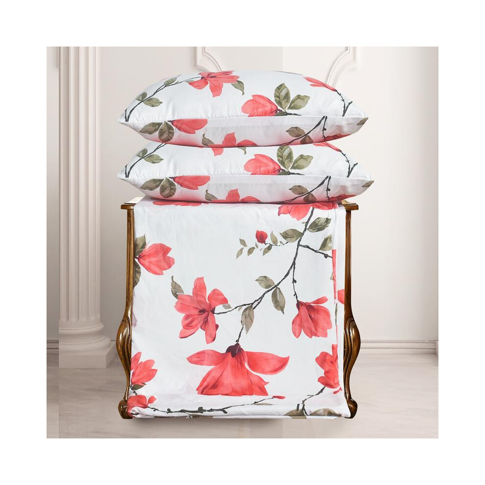 (Spring Red, KING) Luxury 4PCS Complete Printed Bedding Set, 1x Duvet Cover 1x Matching Deep Fitted Sheet and 2x Pillowcase Reversible Microfibre Quil-image-OPC-PKFD9JP-NEW