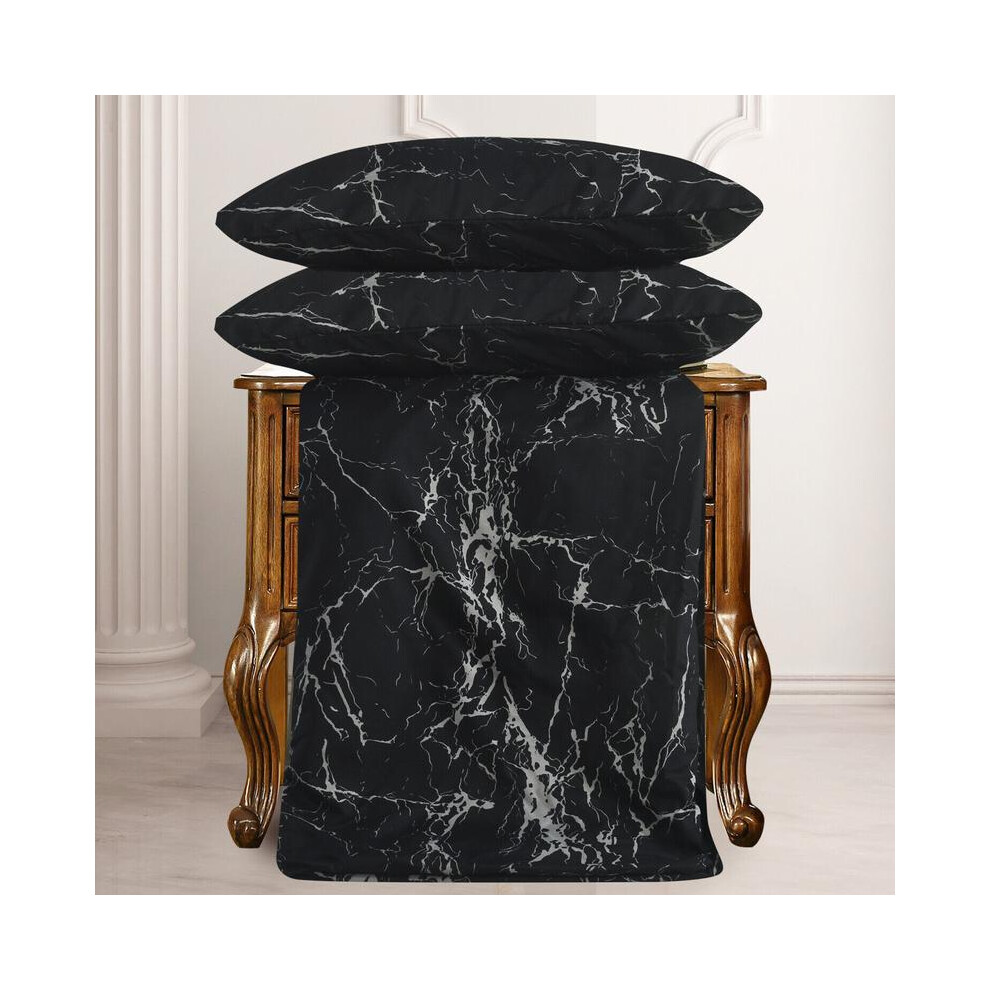 (Marble Black, SUPER KING) Luxury 4PCS Complete Printed Bedding Set, 1x Duvet Cover 1x Matching Deep Fitted Sheet and 2x Pillowcase Reversible Microfi-image-OPC-PKFD9HS-NEW