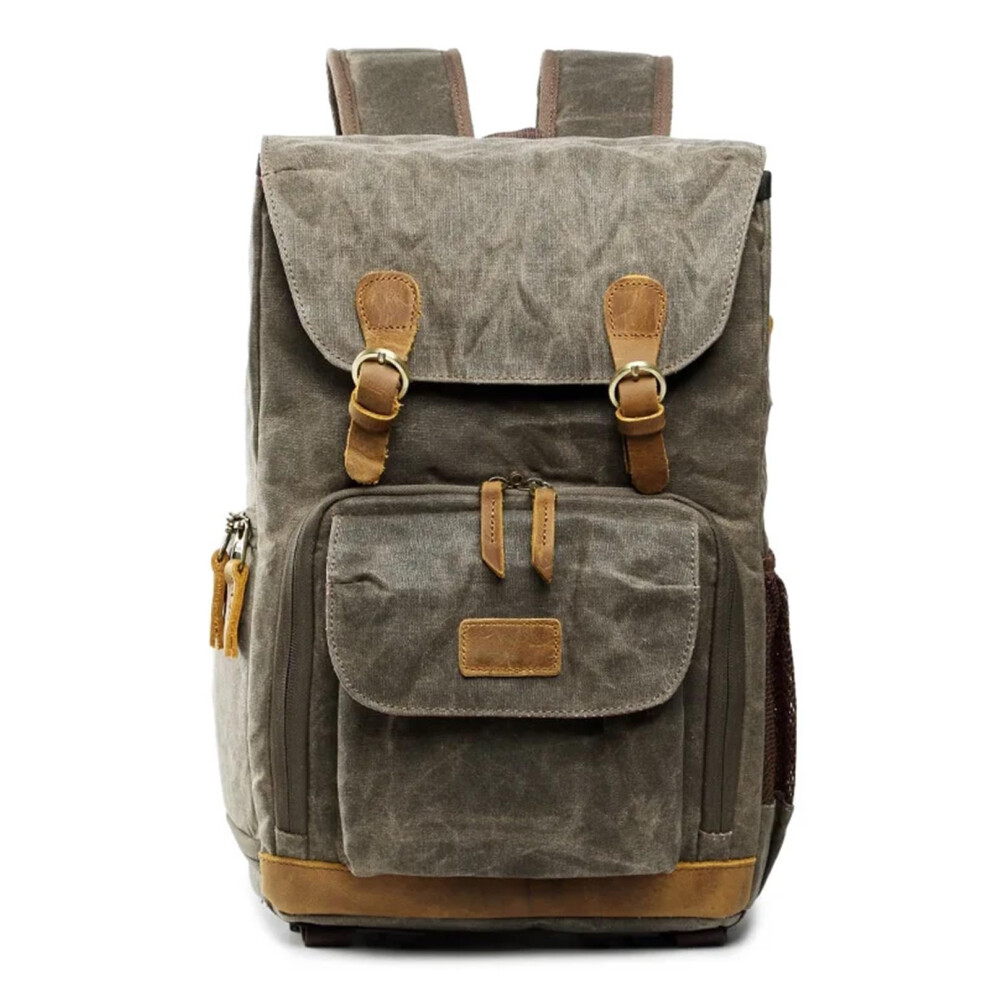 Waterproof Camera Bag Backpack - Large Capacity Batik Canvas Photo Bag For Dslr And Lens - Color Green 9016109802361