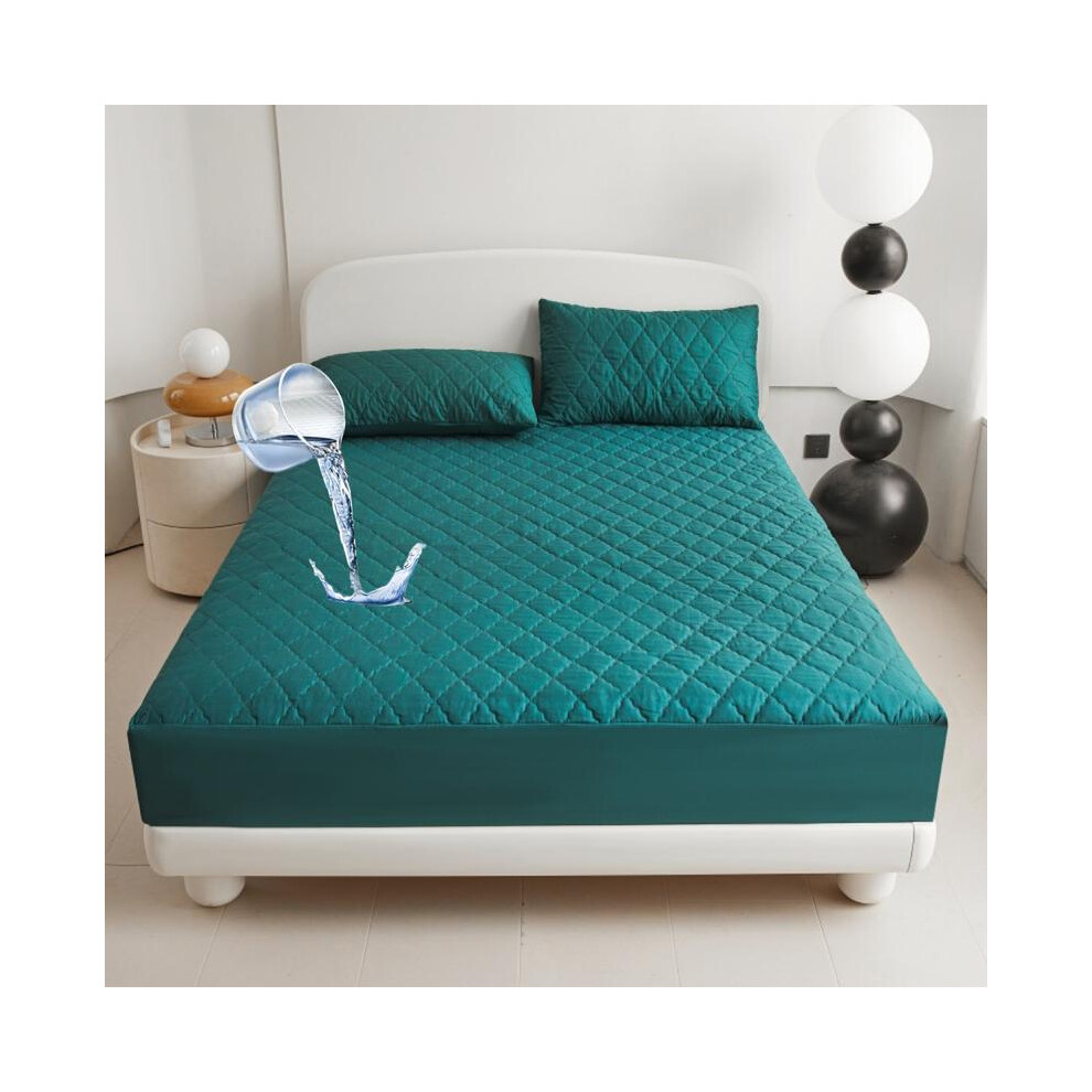 (Pine Green, 3pcs 160*200cm) 2pcs/3pcs Waterproof Mattress Protector Cover Set, Deep Pocket Fits King Size Bed, Noiseless Soft Breathable Washable, Id-image-OPC-PKFDBH2-NEW