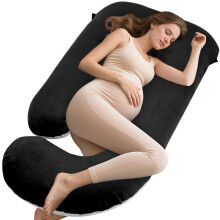 (Black&Light Grey) Grandma Shark Pregnancy Pillow J-shaped Full Body Support Maternity Pillow with Removable Pillowcase for Pregnant Women's Comfort
