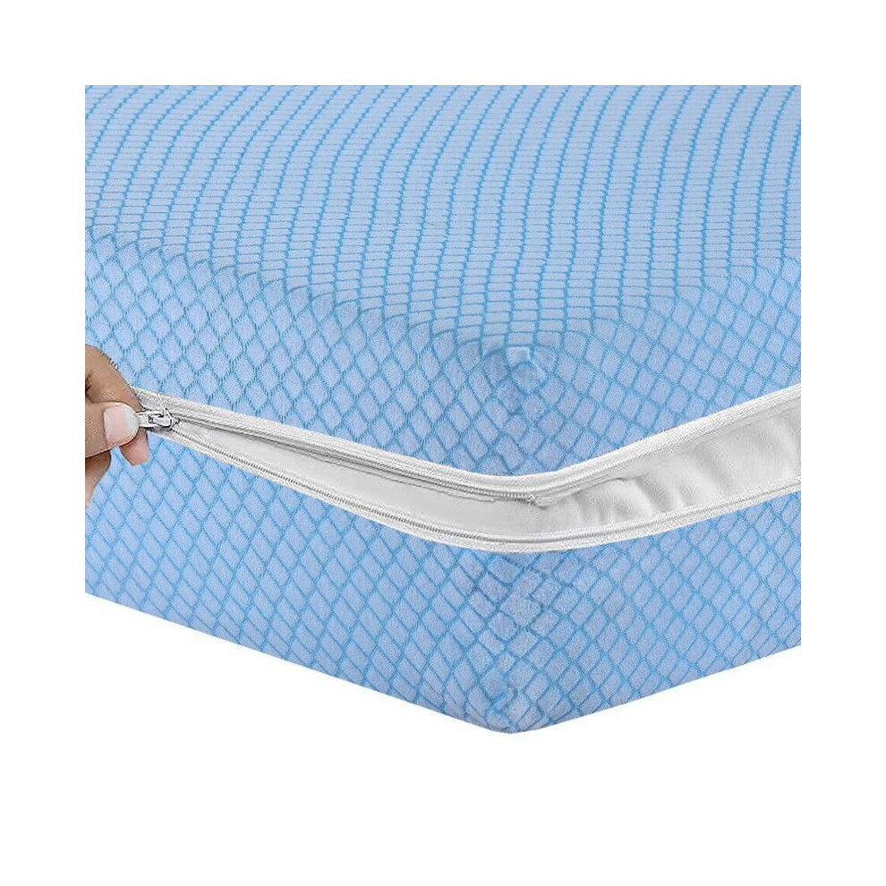 (Blue, Single) Mattress Cover Full Zip Encasement Anti Bed Bug Mattress Protector All UK Size-image-OPC-PKFDBV6-NEW