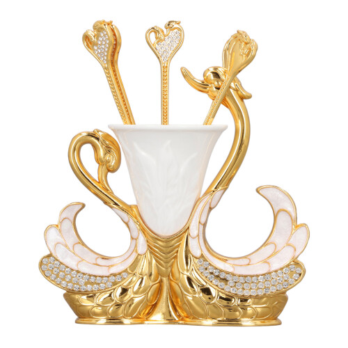 SwanBaseForkHolderSet 6F 13.8x13.3cm Gold Weiß