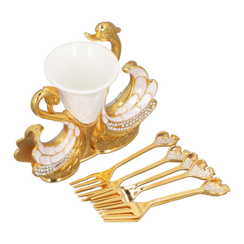 SwanBaseForkHolderSet 6F 13.8x13.3cm Gold Weiß 2