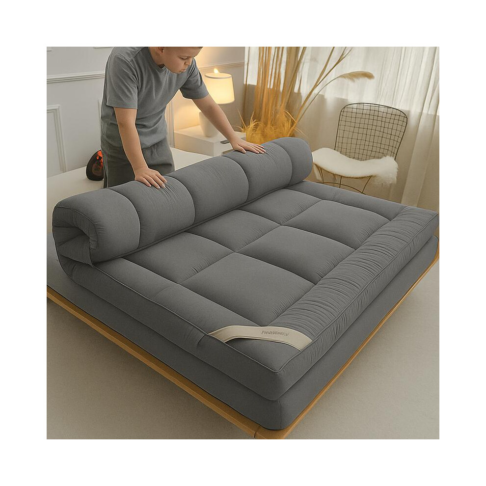 (Grey, Single (90 x 190 cm) Extra Thick Mattress Topper 10cm Deep Hotel Quality Grey Topper With Elasticized Corners | Soft & Comfy Box Stitched Hotel-image-OPC-PKFDDKX-NEW