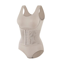 Bodysuit With Zipper Belt For Women, Tummy Control Body Shaper Waist Trainer, Slimming Corset Top, Beige XX-Large