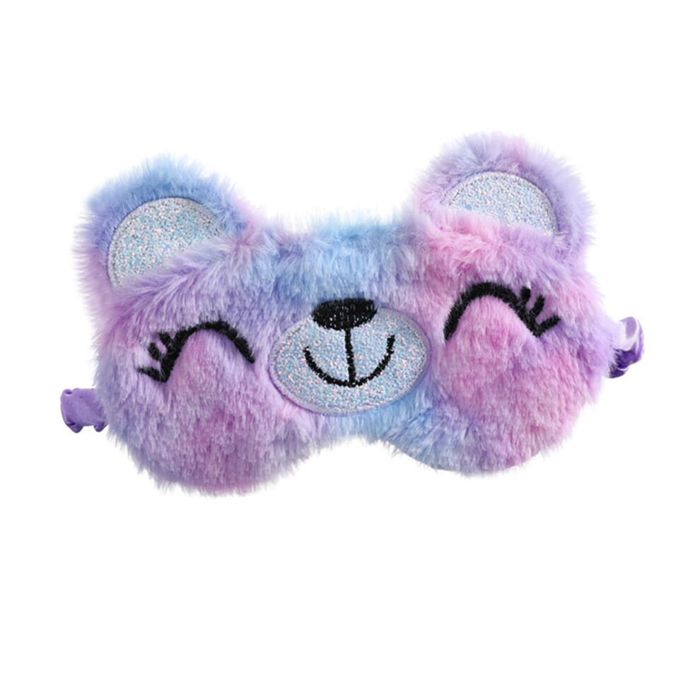Plush Bear Eye Mask For Boys, Blocking Sleep Headband, Comfortable Tie-Dye Nap Blindfold For Rest Light/Purple