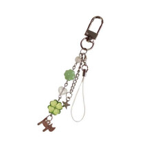 Portable Colorful Beaded Keychain Cat and Four Leaf Clovers Key