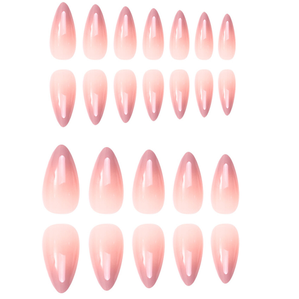 Oval Almond Acrylic Press On Nails 24Pcs Pink White Gradient