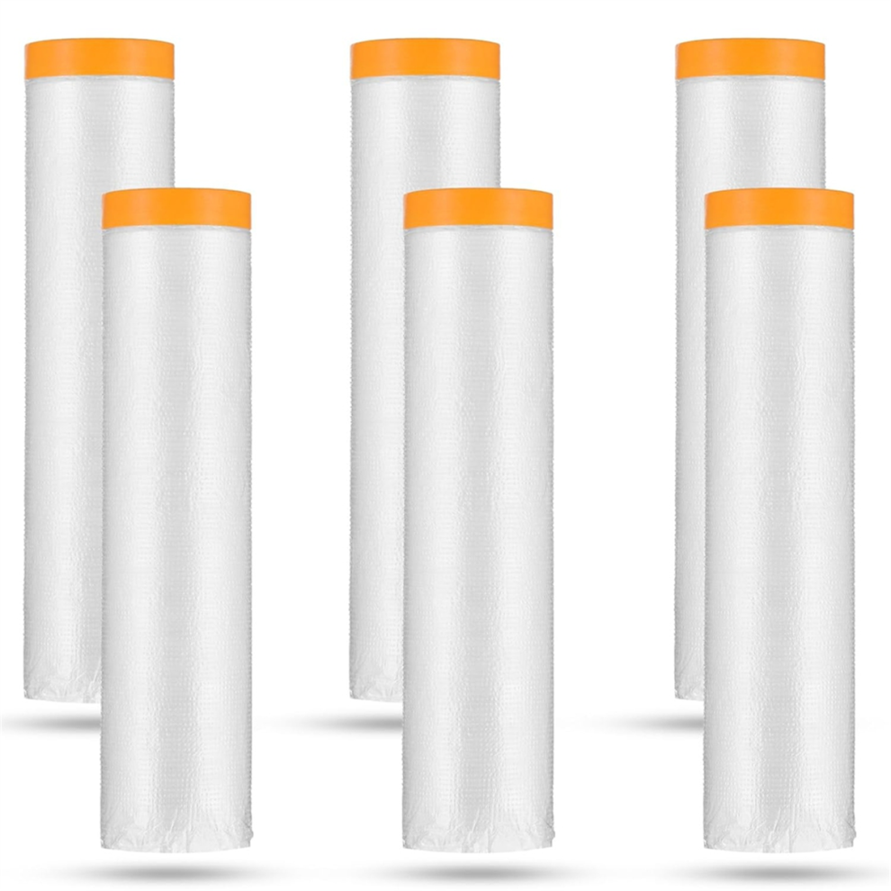 6 Rolls Painters Plastic With Tape, Pre-Taped Masking Film 4711807196778