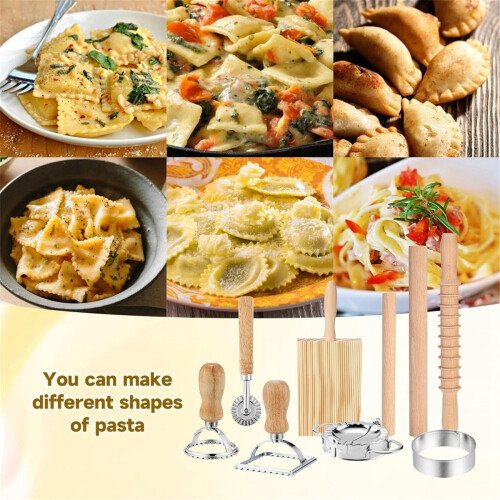 9Pcs Pasta Making Tools Set, Wooden Rolling Pin,Pastry Cutter Wheel 1