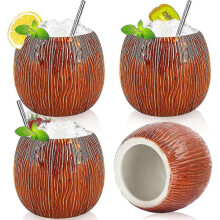 Tiki Mugs Set Of 4 Coconut Cup Tiki Cups Ceramic Coconut Mugs 17 Ounces for Novelty Coffee Mugs