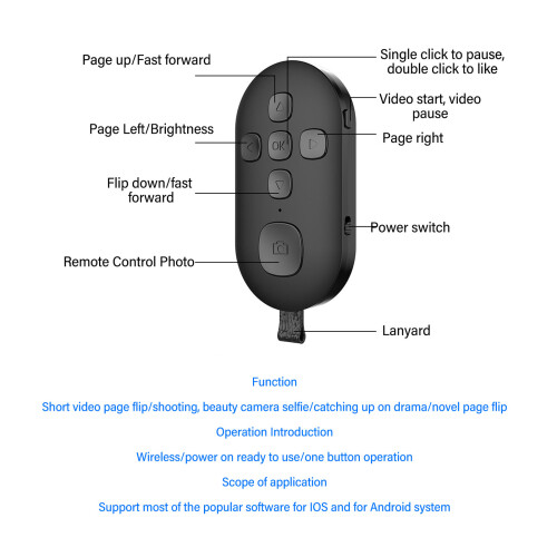 Wireless Bluetooth Selfie Remote for Smartphones and Tablets Rechargeable Black 2