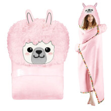 Hooded Blanket For Women Winter Wearable Cozy Hooded Scarf Alpaca Design Pink Travel Hotel Business Trip