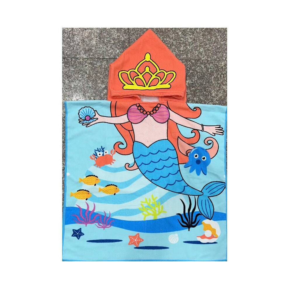 (CrownMermaid) Childrens Bath Towel Cape Childrens Hooded Bathrobe Blanket Cartoon Printing-image-OPC-PKFG69H-NEW