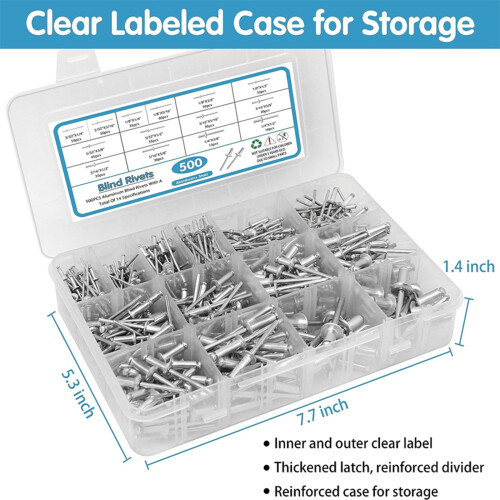 500pcs  Rivets With Washers set Blind Rivets Assorted Size for 2