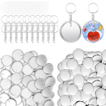 100Pieces Keychain with 58mm Button Badge, for Keyring Bag