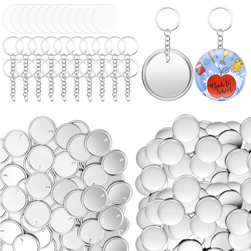 100Pieces Keychain with 58mm Button Badge, for Keyring Bag