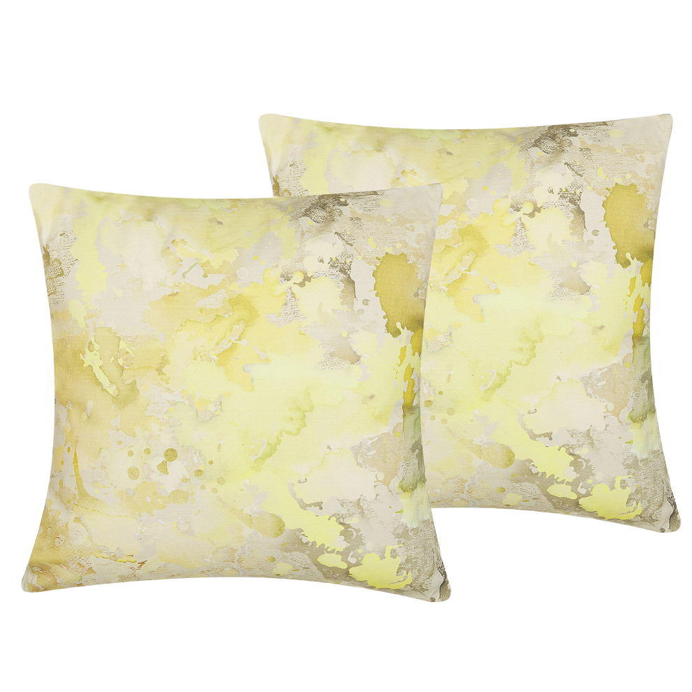 Set of 2 Decorative Cushions PACHIRA Cotton 45 x 45 cm Yellow Abstract Pattern